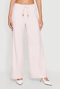Brushed Rib Knit Drawstring Waist Wide Leg Pants