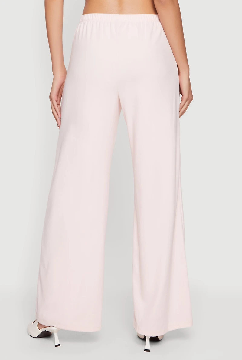 Brushed Rib Knit Drawstring Waist Wide Leg Pants