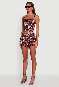 Womens Haute Monde Floral Print Lace Detail Crop Top, S