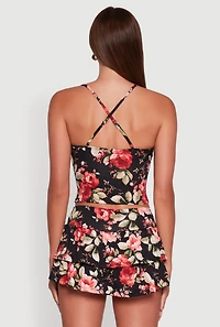 Womens Haute Monde Floral Print Lace Detail Crop Top,