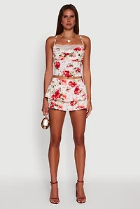 Womens Haute Monde Floral Print Lace Detail Crop Top, Multi, Size L