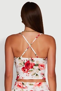 Womens Haute Monde Floral Print Lace Detail Crop Top, Multi, Size L