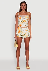 Womens Haute Monde Floral Print Lace Detail Crop Top, Multi,