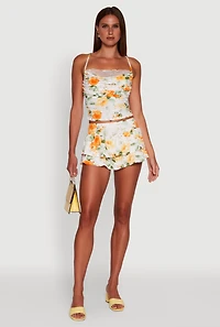 Womens Haute Monde Floral Print Lace Detail Crop Top, Multi,