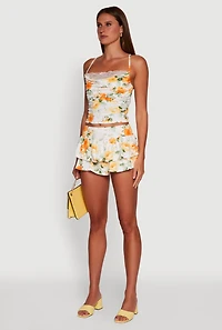 Womens Haute Monde Floral Print Lace Detail Crop Top, Multi,