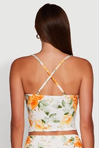 Womens Haute Monde Floral Print Lace Detail Crop Top, Multi,