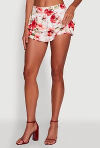 Womens Floral Ruffle Tiered Skort, Multi,