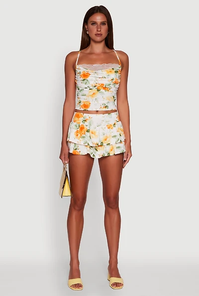 Womens Floral Ruffle Tiered Skort, Multi, Size M
