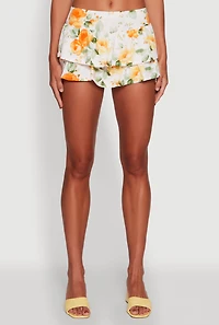 Womens Floral Ruffle Tiered Skort, Multi, Size M