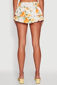 Womens Floral Ruffle Tiered Skort, Multi, Size M