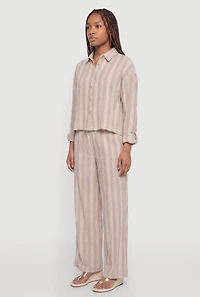 Striped Button Front Tab Long Sleeve Shirt