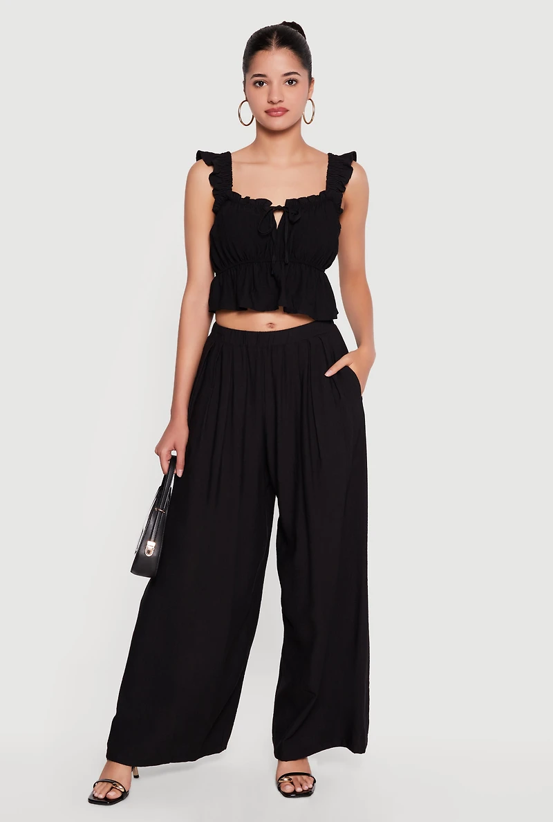 High Waisted Pleated Wide Leg Pants