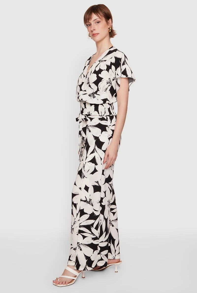 Floral Tie Waist Wide Leg Pants