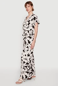 Floral Tie Waist Wide Leg Pants