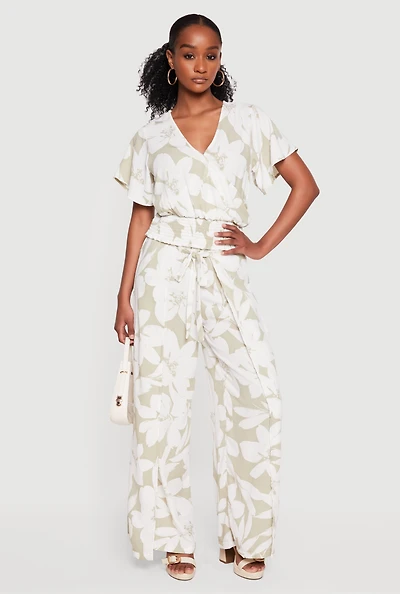 Floral Tie Waist Wide Leg Pants