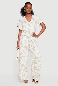 Floral Tie Waist Wide Leg Pants