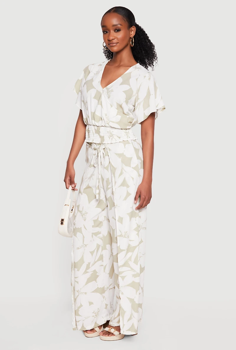 Floral Tie Waist Wide Leg Pants