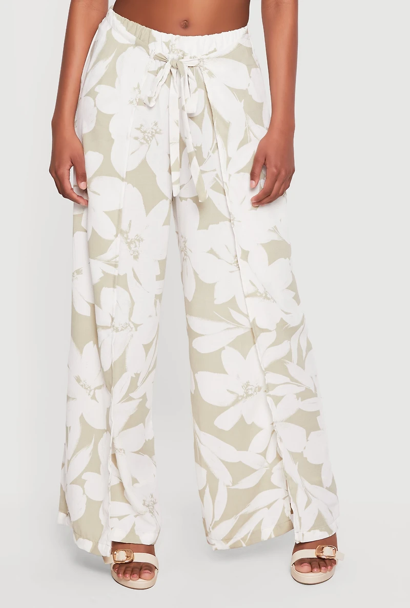 Floral Tie Waist Wide Leg Pants