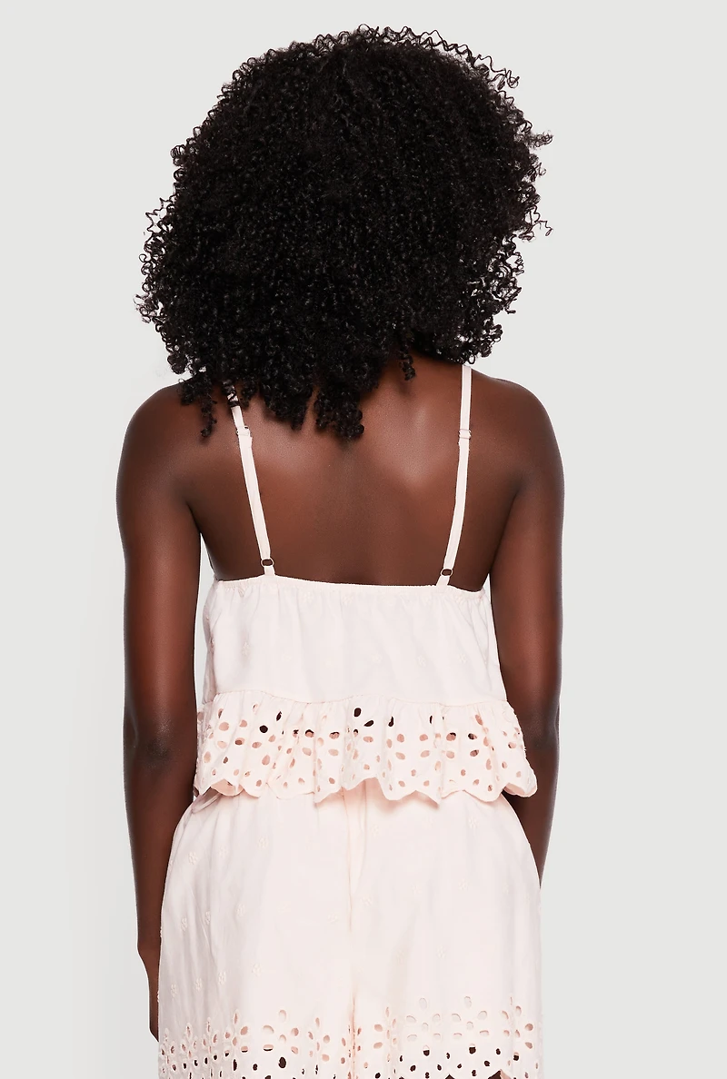 Scalloped Eyelet Trim Embroidered Babydoll Top