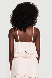 Scalloped Eyelet Trim Embroidered Babydoll Top