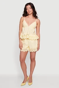 Scalloped Eyelet Trim Embroidered Babydoll Top