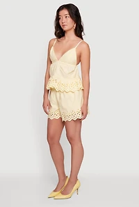 Scalloped Eyelet Trim Embroidered Babydoll Top