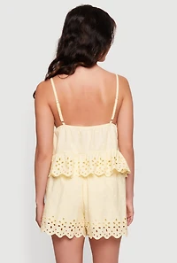 Scalloped Eyelet Trim Embroidered Babydoll Top