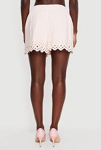 Eyelet Hem Smocked Waist Embroidered Shorts