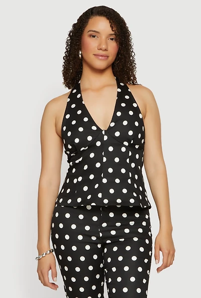 Polka Dot Halter Neck Blouse