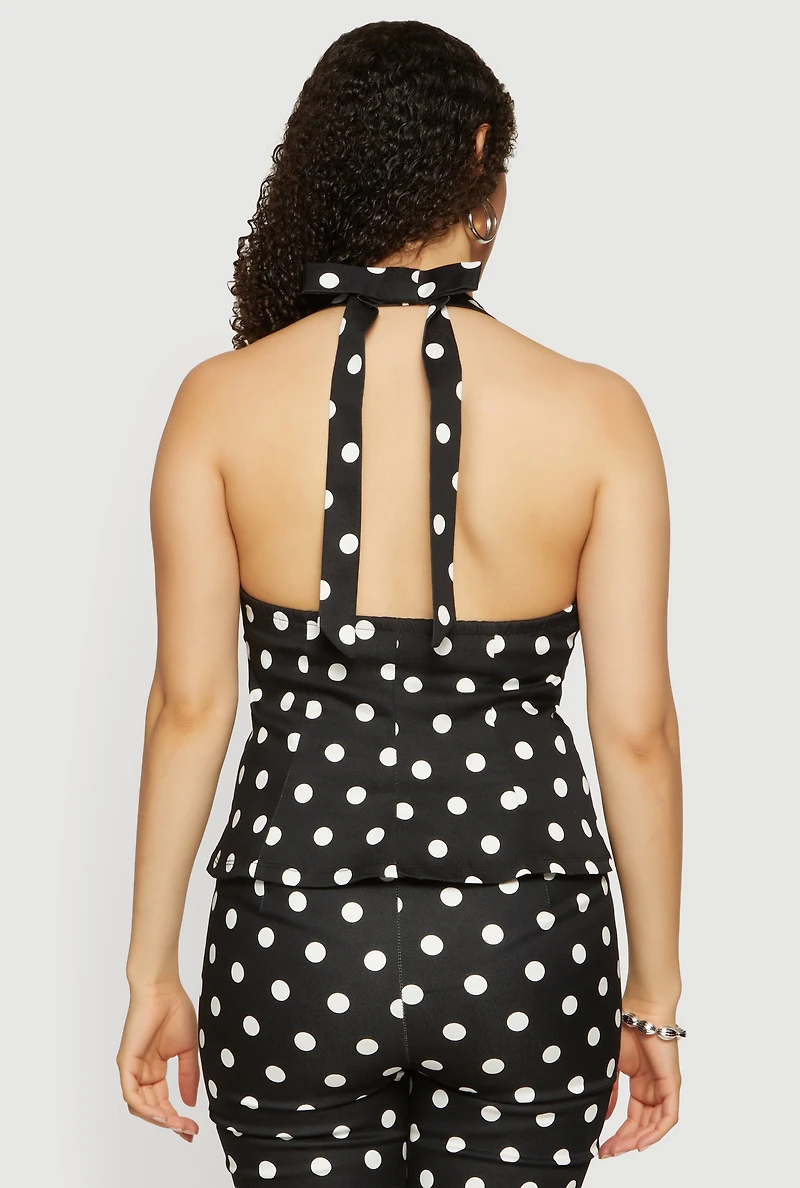 Polka Dot Halter Neck Blouse