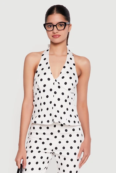 Polka Dot Halter Neck Blouse