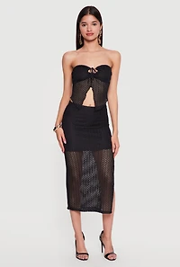 Side Slit Crochet Overlay Midi Skirt
