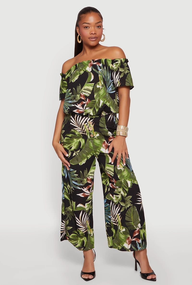 Leaf Print Off The Shoulder Top