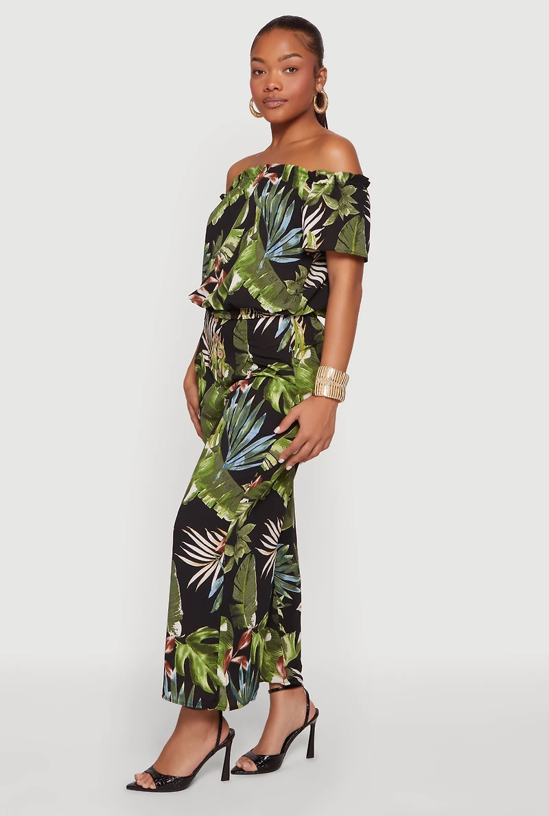 Leaf Print Off The Shoulder Top