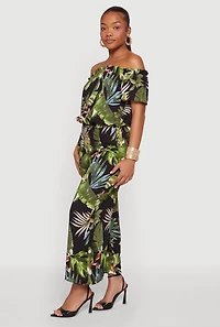 Leaf Print Off The Shoulder Top