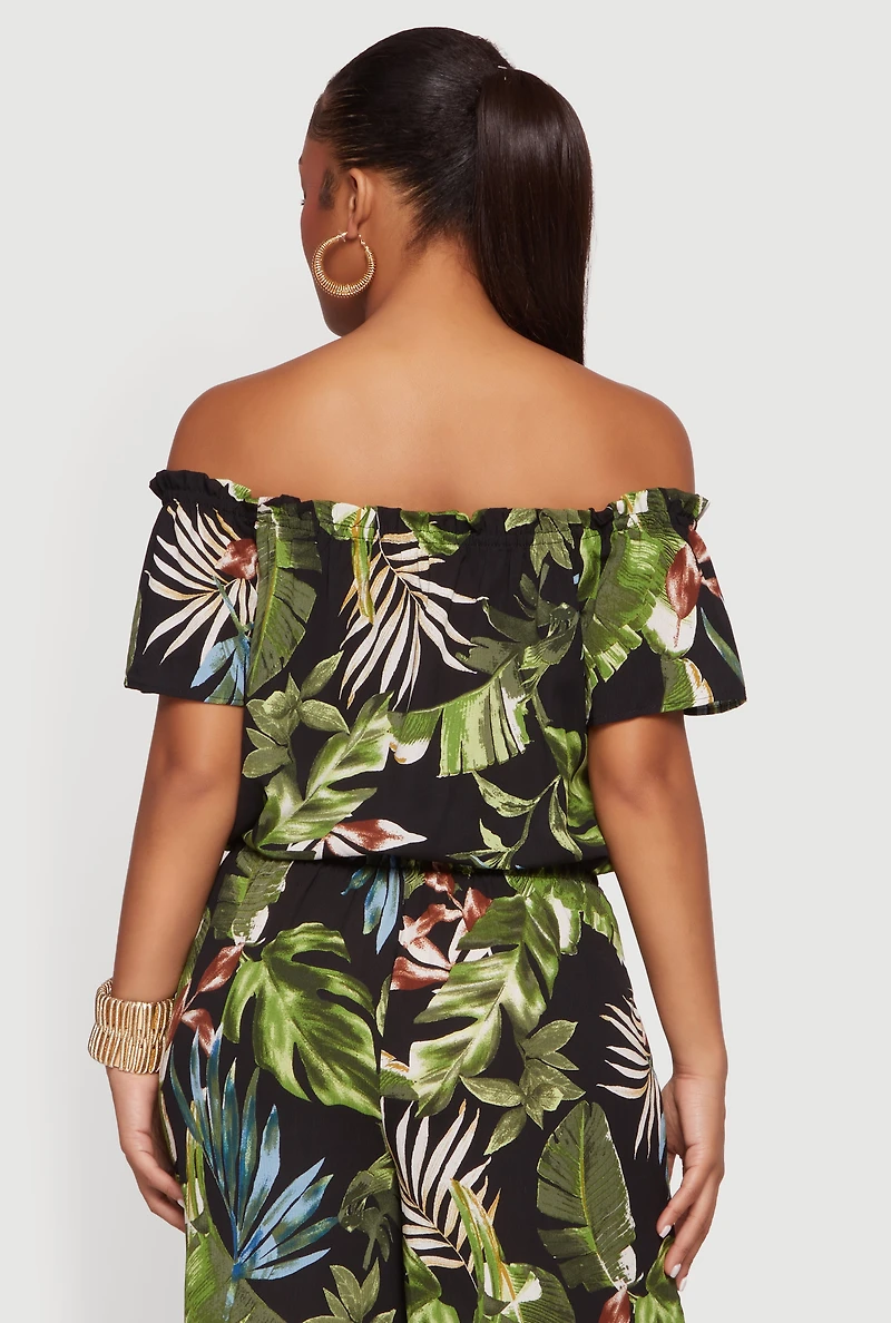 Leaf Print Off The Shoulder Top