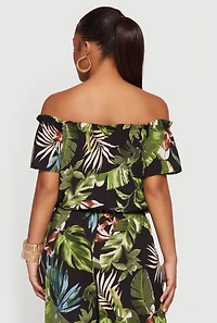 Leaf Print Off The Shoulder Top