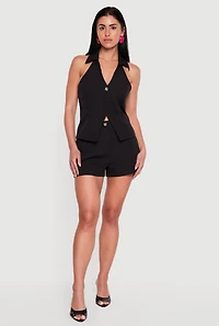 Crepe Knit Collared Halter Neck Waistcoat
