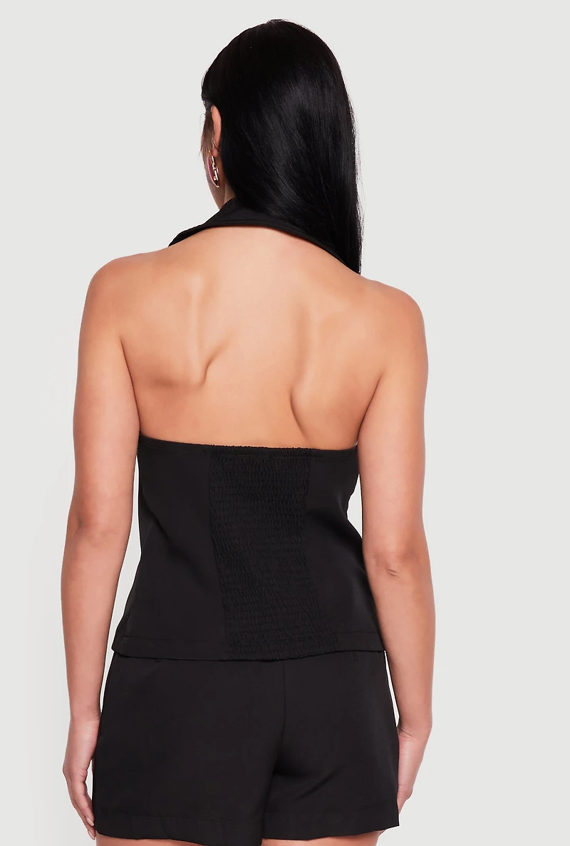 Crepe Knit Collared Halter Neck Waistcoat