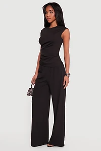 Rib Knit Beaded Drawstring Waist Pull On Pants