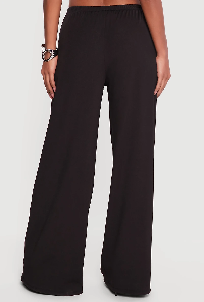 Rib Knit Beaded Drawstring Waist Pull On Pants