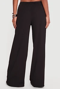 Rib Knit Beaded Drawstring Waist Pull On Pants