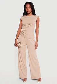 Rib Knit Beaded Drawstring Waist Pull On Pants