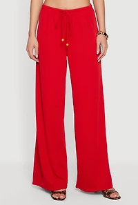 Rib Knit Beaded Drawstring Waist Pull On Pants