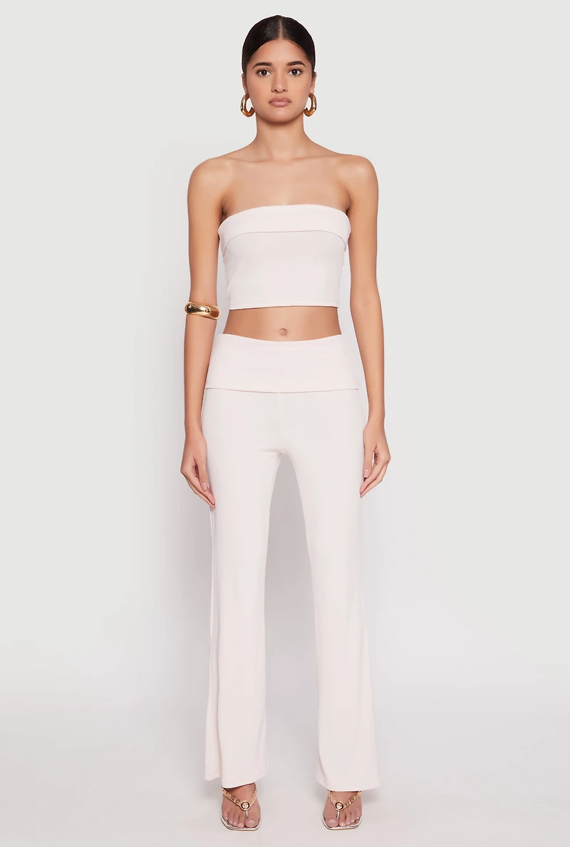 Haute Monde Ribbed Fold Over Waist Pants