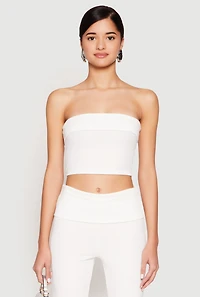 Womens Haute Monde Fold Over Tube Top, White, Size M