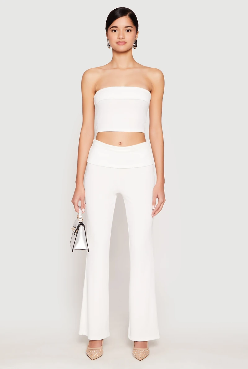 Womens Haute Monde Fold Over Tube Top, White, Size L