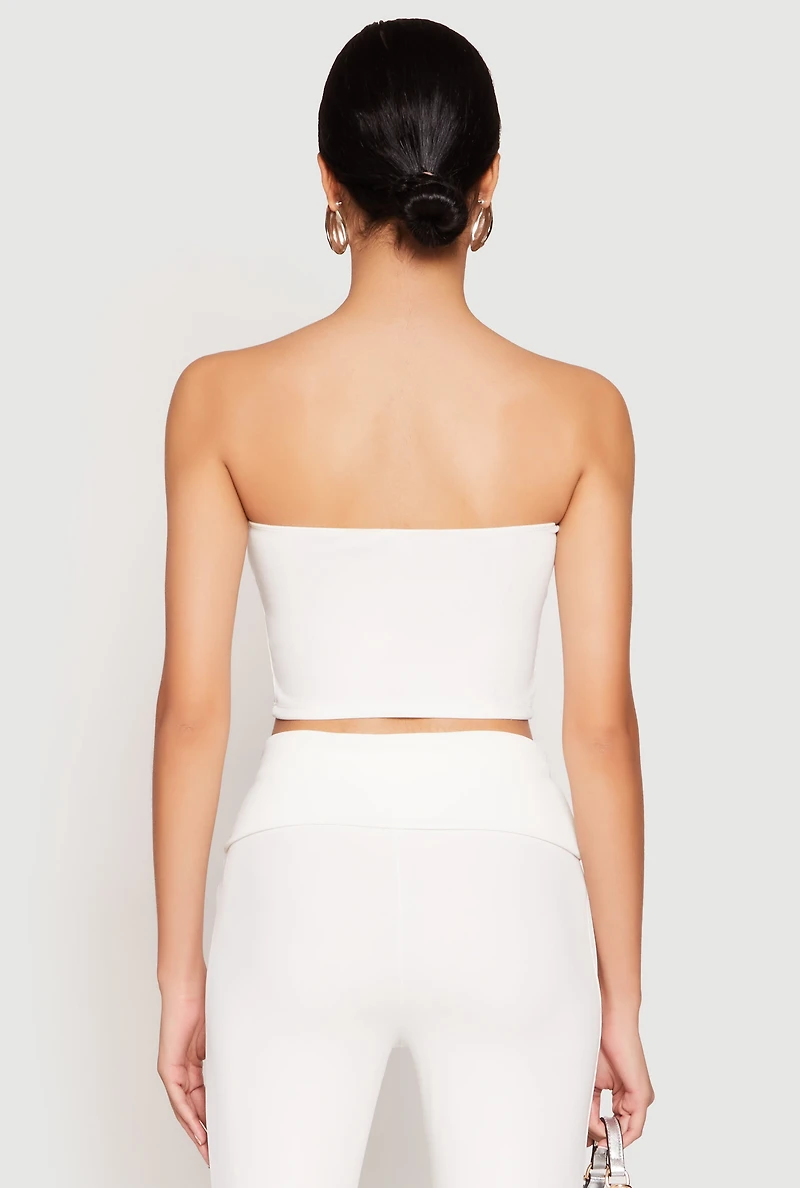 Womens Haute Monde Fold Over Tube Top, White, Size L
