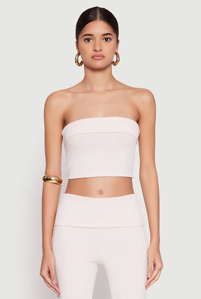 Womens Haute Monde Fold Over Tube Top, Pink, Size S