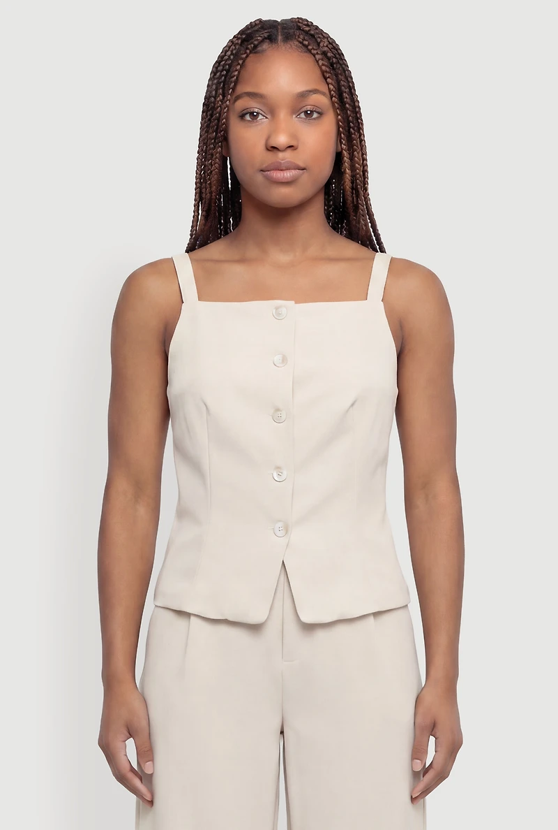 Square Neck Button Front Waistcoat